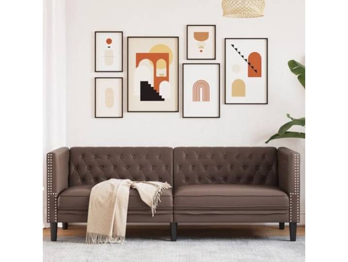 HEFZGDB Chesterfield Sofa 3-Sitzer Braun Kunstleder Polsterbank mit Knopfheftung und stabilen Stützbeinen, strapazierfähiges pflegeleichtes Material für Elegantes Wohnambiente