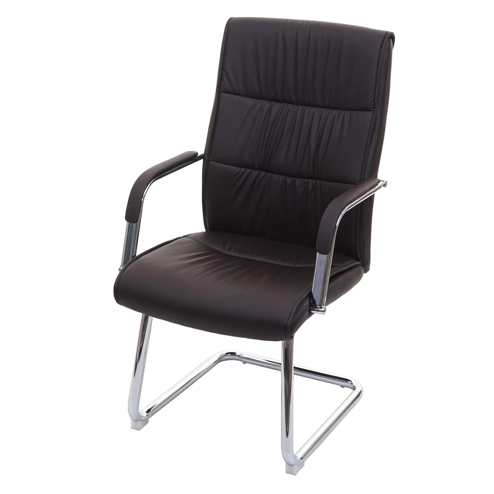 Konferenzstuhl MCW-A49, Besucherstuhl Freischwinger, Kunstleder ~ braun