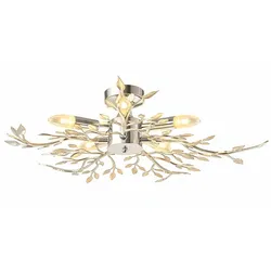 Deckenlampe Blätterlampe Deckenleuchte rund Wohnzimmer chrom Deckenlampe, Metall Acrylblätter, Fassung 5x E14, DxH 71x16 cm