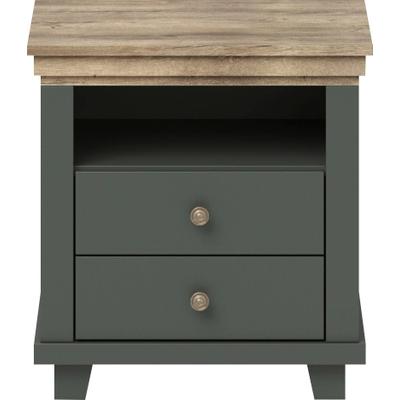 Nachtkommode HOME AFFAIRE "Evora mit 2 Schubläden, Nachttisch in 2 verschieden Farben erhältlich", grün (grün, eiche lefkas), B:52cm H:54cm T:42cm, Sideboards, 52x42x54 cm (BxTxH), Beistelltisch mit MDF-Applikationen, Landhausstil