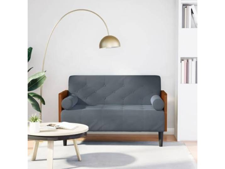HEFZGDB Zweisitzer Sofa mit Nackenrollen Dunkelgrau 110 cm Samt Stoffbezug Polsterung Federkern Unterstützung Ergonomisches Design Wohnzimmer Möbel