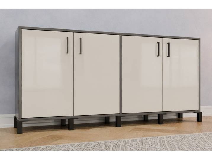 Büro Sideboard nach Maß - RAL 9001 Cremeweiß - 86x180x34cm - Individuell konfigurieren