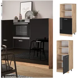 Vicco Vorratsschrank Küchenschrank R-Line Solid Eiche Schwarz 60 cm modern große Tür