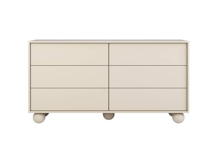 BEAUTYSOFA Kommode ADEL 154 cm – Moderne Kommode mit 6 Schubladen, grifflose Fronten, kugelförmige Holzbeine, Kaschmir, Push-to-Open