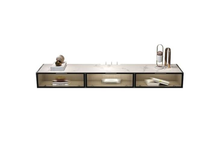 Vfs8dQ5kt Medieneinheit Luxuriöser schwebender TV-Ständer mit Tischplatte aus Schiefer und herunterklappbaren Glastüren(Klein)