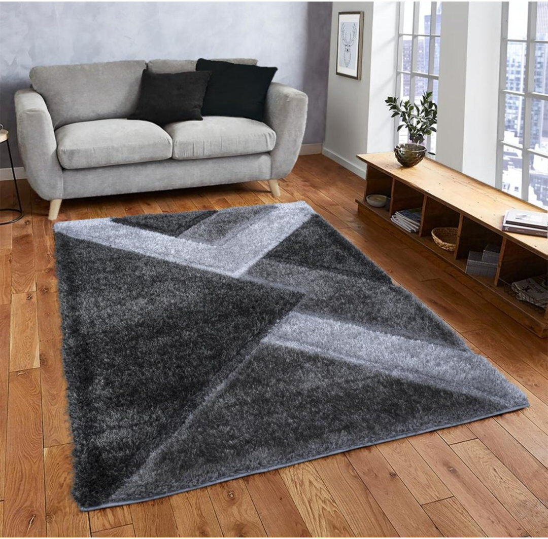 Metro Woodbranch Geometric Shaggy Area Rug Grey;Black Rectangle 120 x 170cm