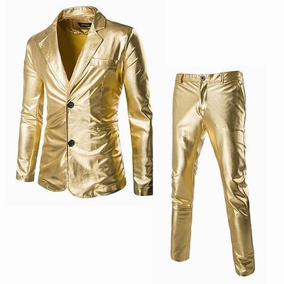 Disko 1980er Frühling Herbst Hosen Anzüge Blazer Ansteckkragen Blazer Herren Erwachsene Glänzend Matallic Kostüm Jahrgang Cosplay Party Halloween Klub Schlager Outfit