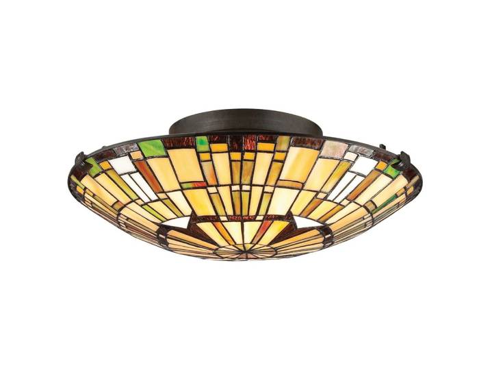 Plafonnier Acier, Verre d'Art multicolore bronze & Abat-jour en Verre
