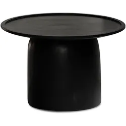COUCHTISCH Rund Schwarz Mango Massivholz, 60x60x40 cm, Erhöhter Rand, Trommelgestell