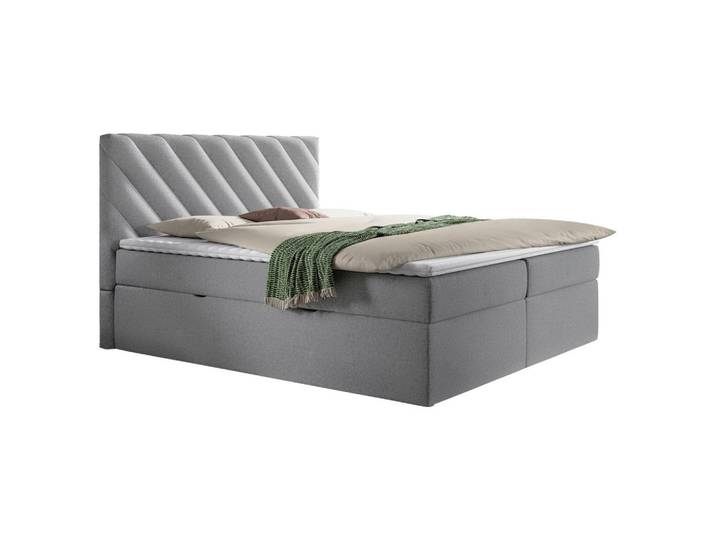 Boxbett, Hellgrau, 180x200 cm, Textil, Topper Durchgehend & Bettkasten, Modern, MID.YOU