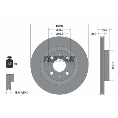 TEXTAR Bremsscheibe 92112100 260mm 20mm für LADA DATSUN