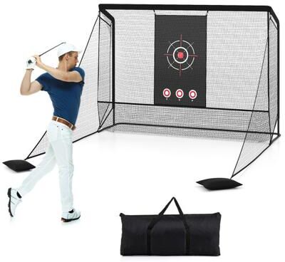 Costway Golf Practice Hitting Net Golf Cage with Dual Side Barriers Target Cloth Metal Frame