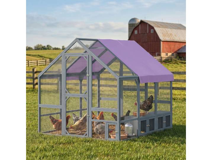 PawHut Poulailler Bois 8-10 Poules 2 Nichoirs Gris 211x186x185cm