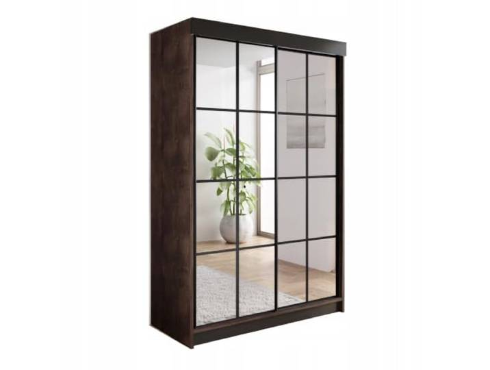 KIER FURNITURE Schiebeschrankmit Spiegel ARI Dunkle Esche 150x200x62 cm Geräumiger, Schiebeschrank mit platzsparenden, Türen und Stauraum für Kleidung, Wäsche und Accessoires