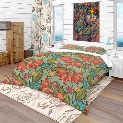 DESIGN ART Designart 'Colorful Floral Pattern' Bohemian & Eclectic Bedding Set - Duvet Cover & Shams