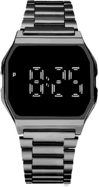Inspire Picks Luxury Gold Silver Retro LED Digital Sports Watch With Steel Band style 02 black