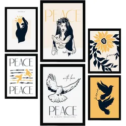 POSTER Set Mit 6 In Schwarzer Tinte Frieden Und Liebe A3 & A4 Rahmenlos