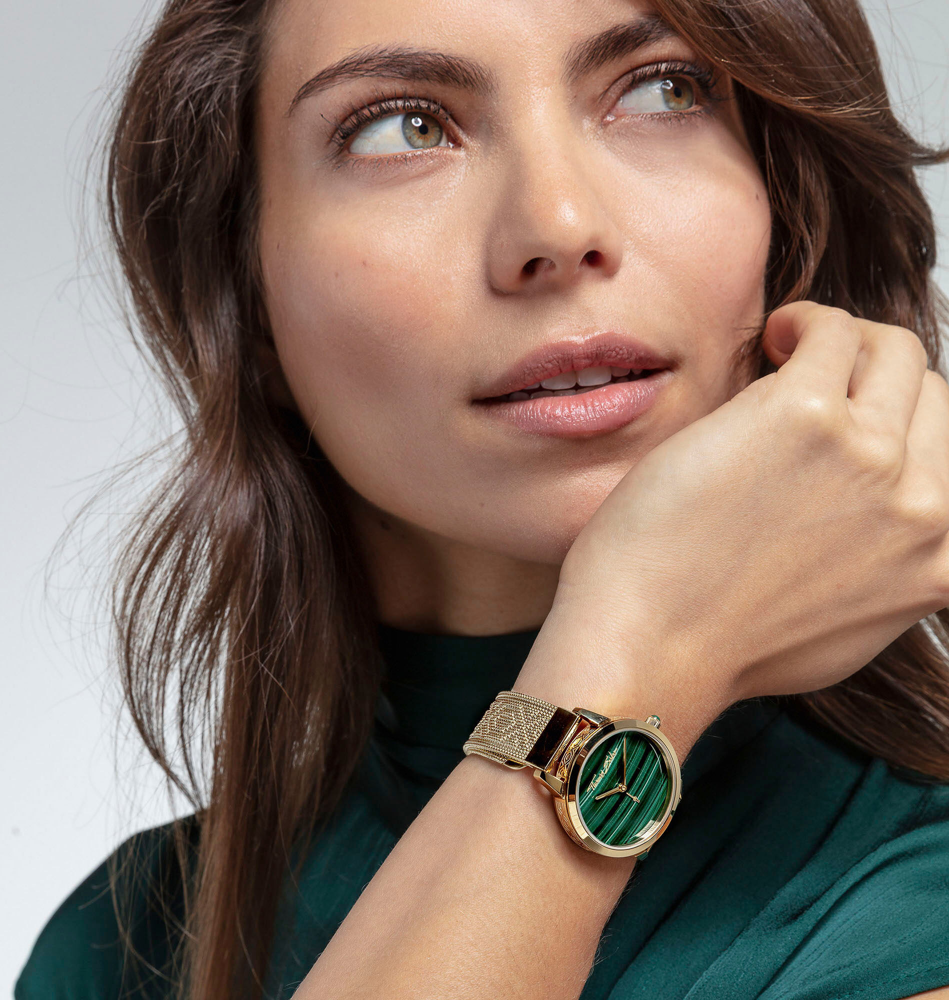 Quarzuhr THOMAS SABO "GARDEN SPIRIT", gold (goldfarben, malachit), Armbanduhren, Damen, Quarzuhr, Armbanduhr, Damenuhr, Zifferblatt aus Malachit, Edelstahlarmband
