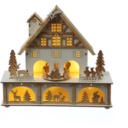 MARELIDA LED Weihnachtshaus mit Musik und drehendem Karussell Spieluhr H: 25cm