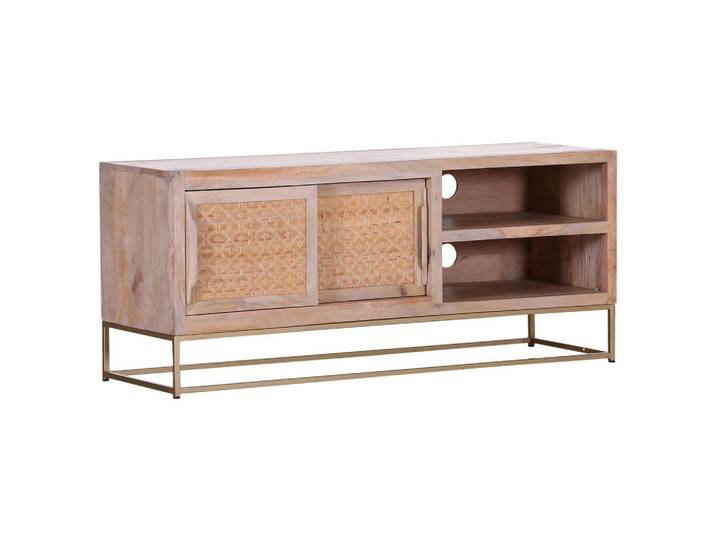 Lowboard, Natur, Metall, Mangoholz,Mangoholz, Rattan,Mangoholz, massiv, 1 Fächer, 130x55x42 cm, Typenauswahl, Beimöbel erhältlich, Holzmöbel, Kleinmöbel Holz, Holzkommoden, Lowboards Holz
