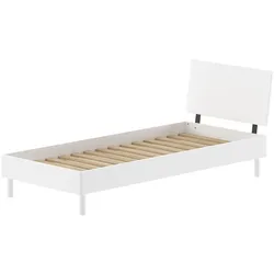 EINZELBETT 90x200 Keeley Buche Weiß Holz Kopfteil Komfort Stabil