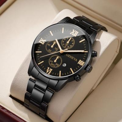 Uplift Essentials Men Business Quartz Watch Roma Dial With Calendar black Gold