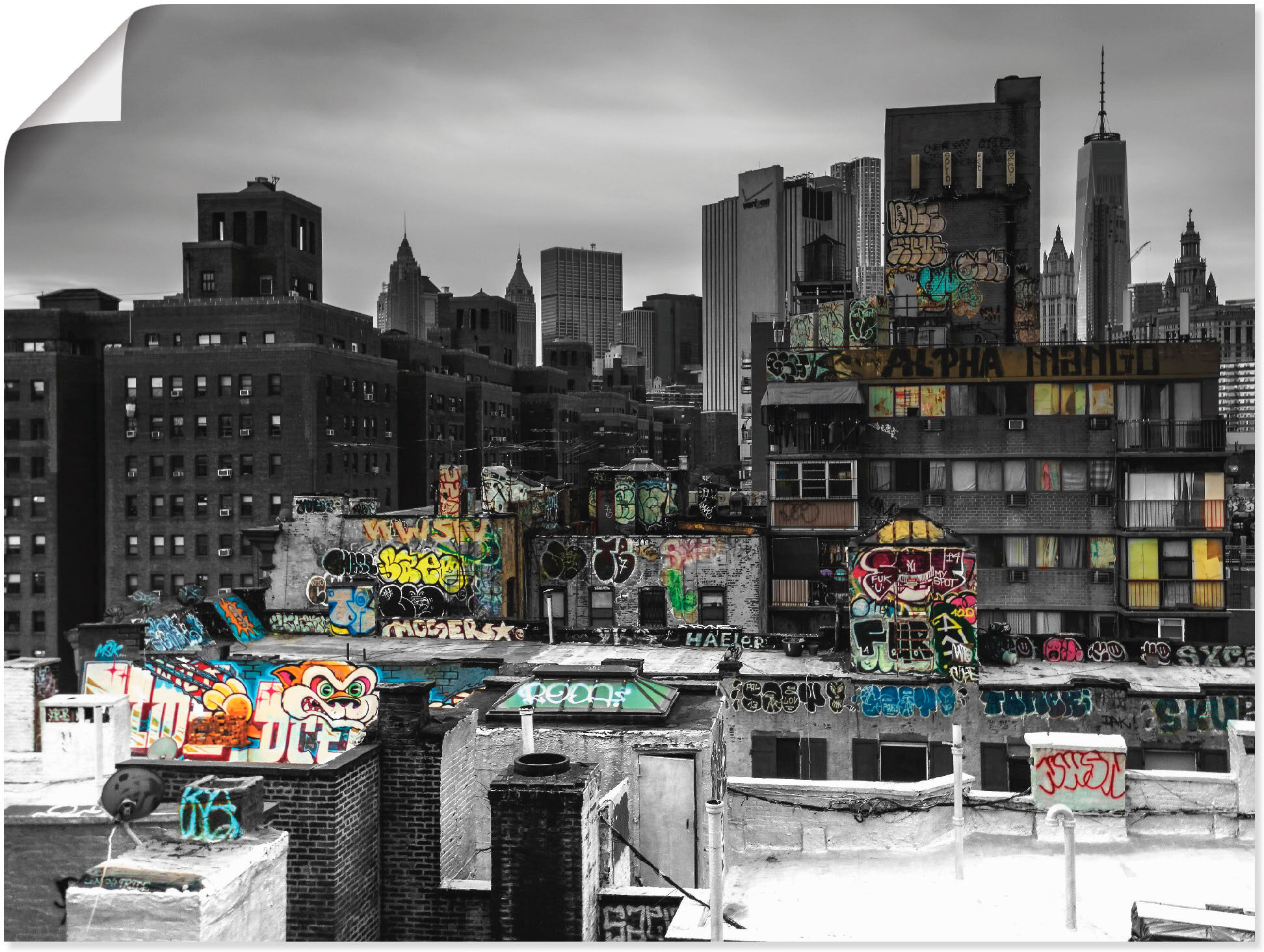 Poster ARTLAND "Graffiti in New York", schwarz (farbe bild(er): schwarz), B:60cm H:45cm, Bilder, Poster, ohne Rahmen farbe bild(er): schwarz B/H/T: 60cm x 45cm, Poster Amerika Querformat, 1 Stk.