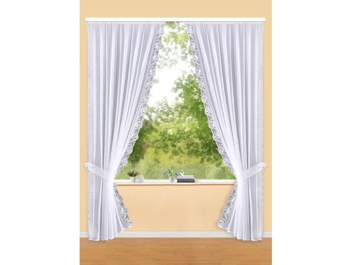 Raffgardinen-Garnitur mit Automatikfaltenband, Weiss, Größe 458 (H245xB145 cm)