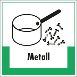 Aufkleber I Abfallkennzeichen Metall, mit Symbol und Text, Folie, selbstklebend, 200x200mm