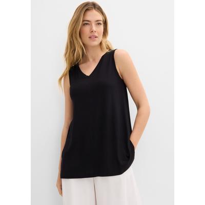 Longtop BONPRIX, Damen, Gr. 36/38 (S), schwarz, Jersey, Obermaterial: 95% Viskose, 5% Elasthan, unifarben, A-Linie ca. Mitte Oberschenkel, V-Ausschnitt, Tops, A-Linie, V-Ausschnitt, aus Viskose und Elasthan