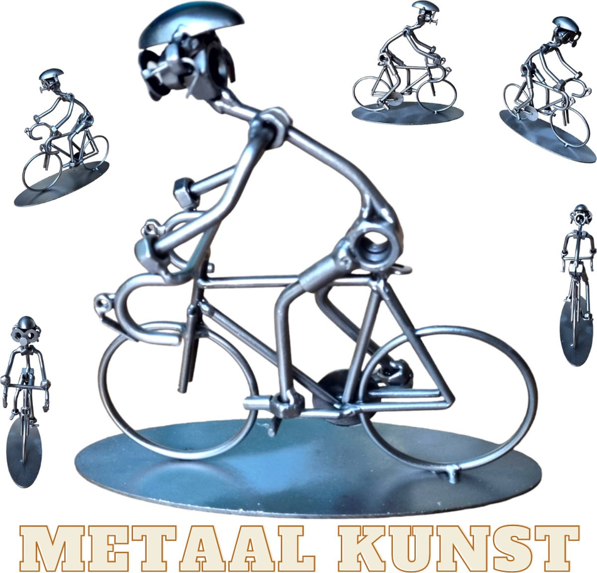 Uniek metalen beeld van een wielrenner voor op tafel