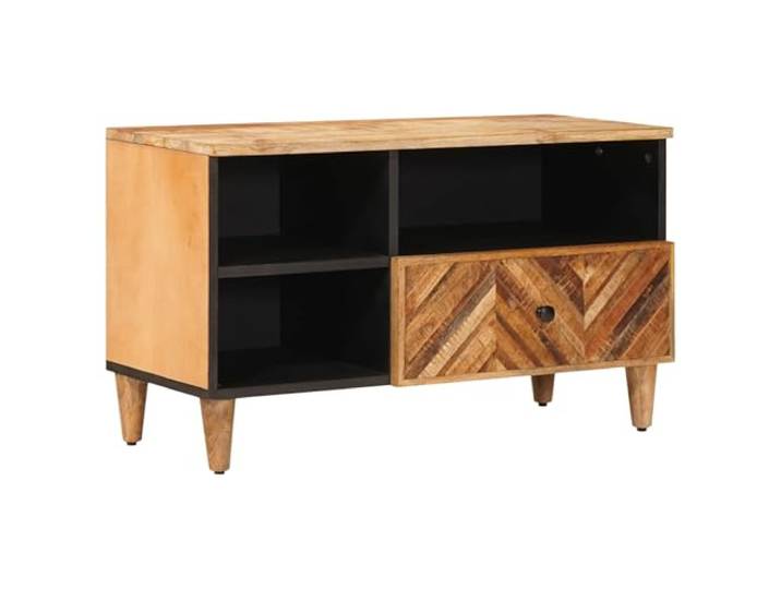 Makastle TV-Schrank Braun Massivholz Mango mit Schublade und Messingknöpfen 80 x 33,5 x 46 cm