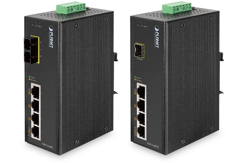 Planet PLANET 4-poorts 10/100Mbps switch met PoE en 1 poort 100FX industriële Ethernet, onbeheerd Fast Ethernet, geschikt voor wandmontage