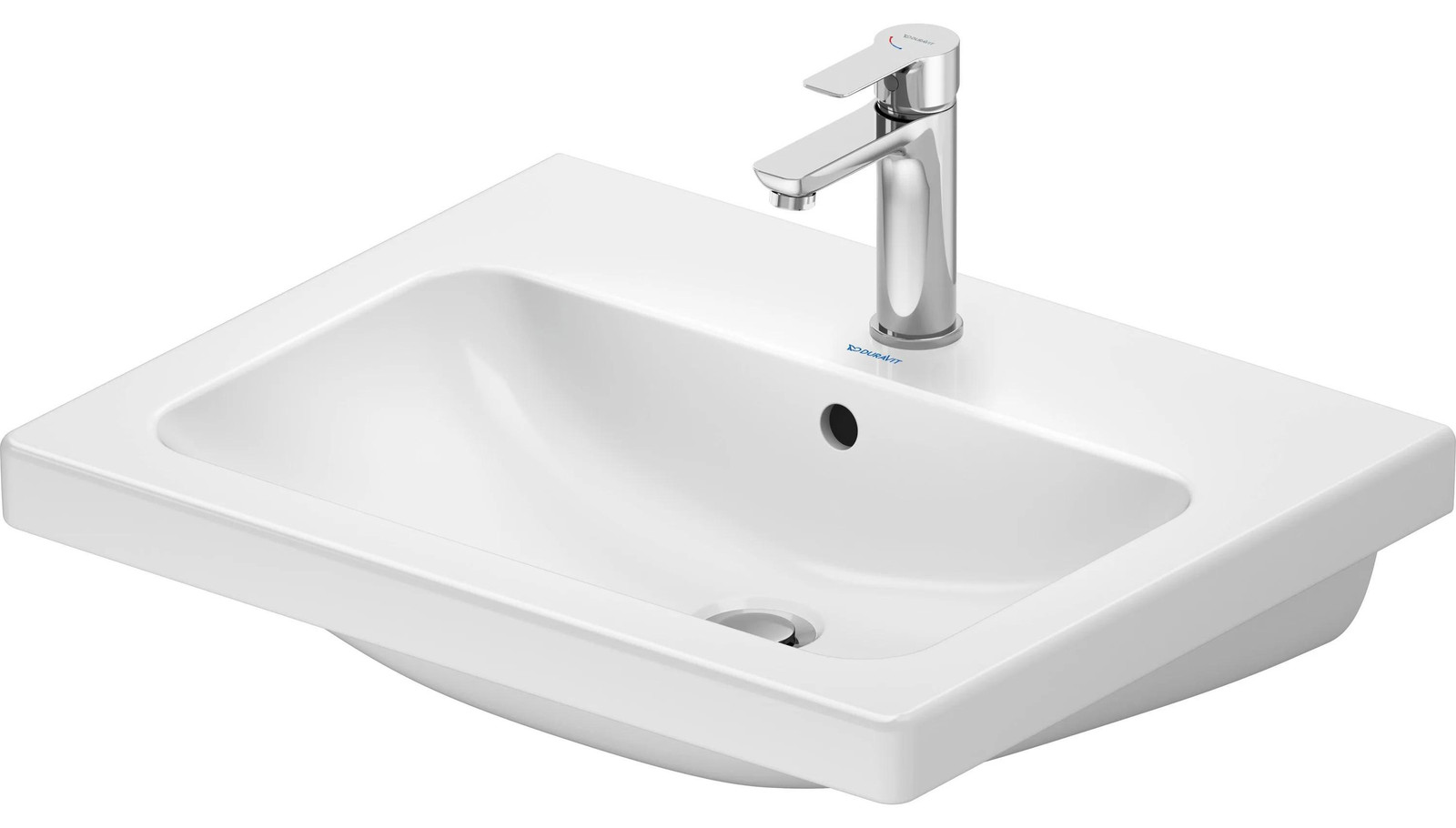 Duravit DU D-Code 2.0 wastafel met overloop en kraangat, glanzend wit, 600 x 480 mm