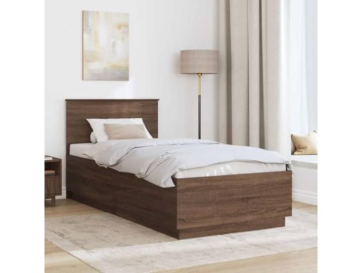 KTHLBRH Bett Eiche Braun 70 x 190 cm mit Kopfteil Robustes Holz, verstellbares Kopfteil, quadratische Beine, einfache Reinigung
