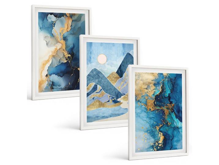 BILDER SET 3er Set - 40x60 cm Weißer Rahmen - Abstrakte Muster der Blue Mountains