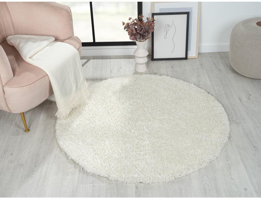 17 Stories Shaggy Lush cream Rug Cream Round 120cm