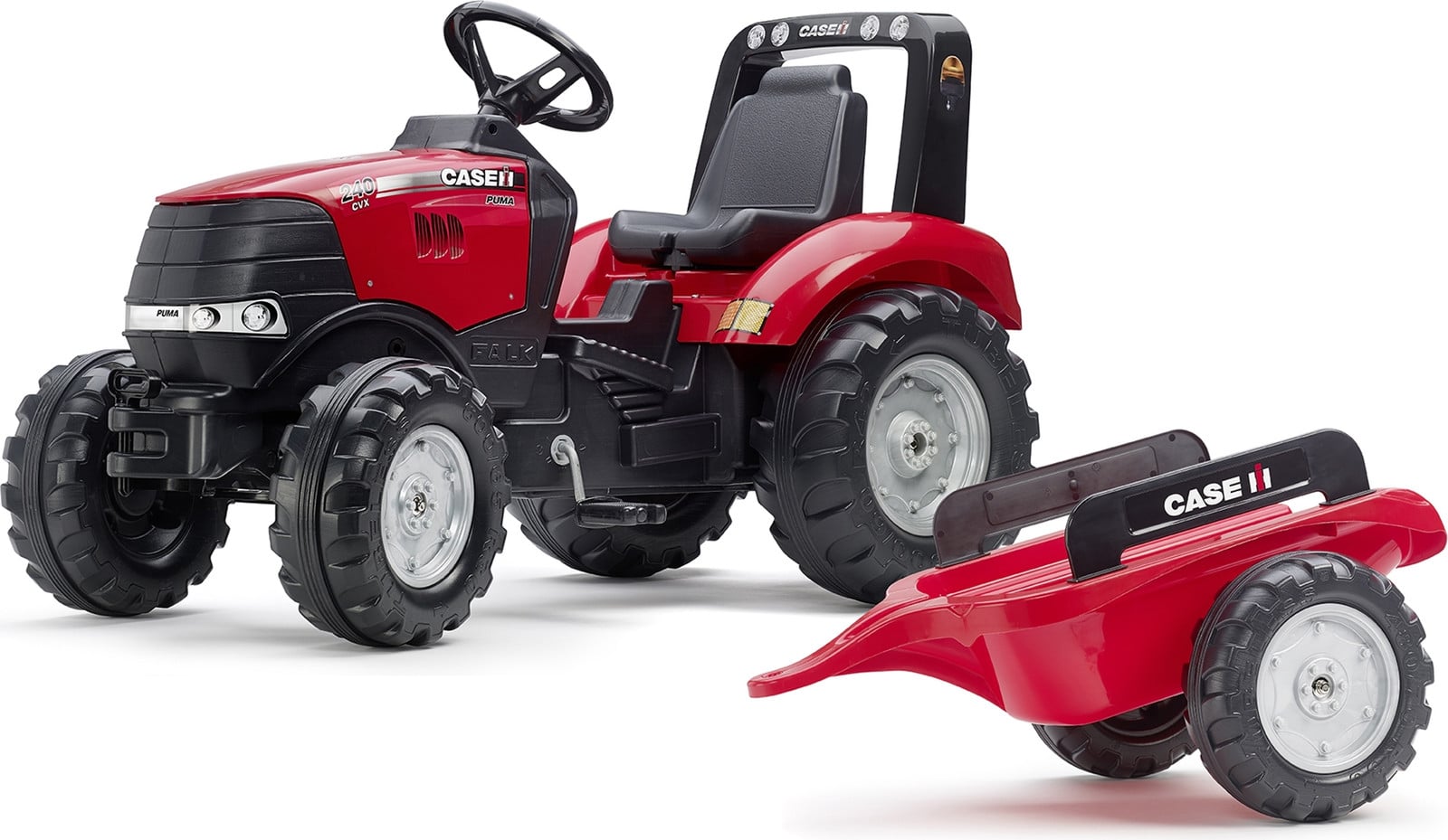 Falk Loop tractor Case Rood met aanhanger, groot model voor kinderen vanaf 3 jaar