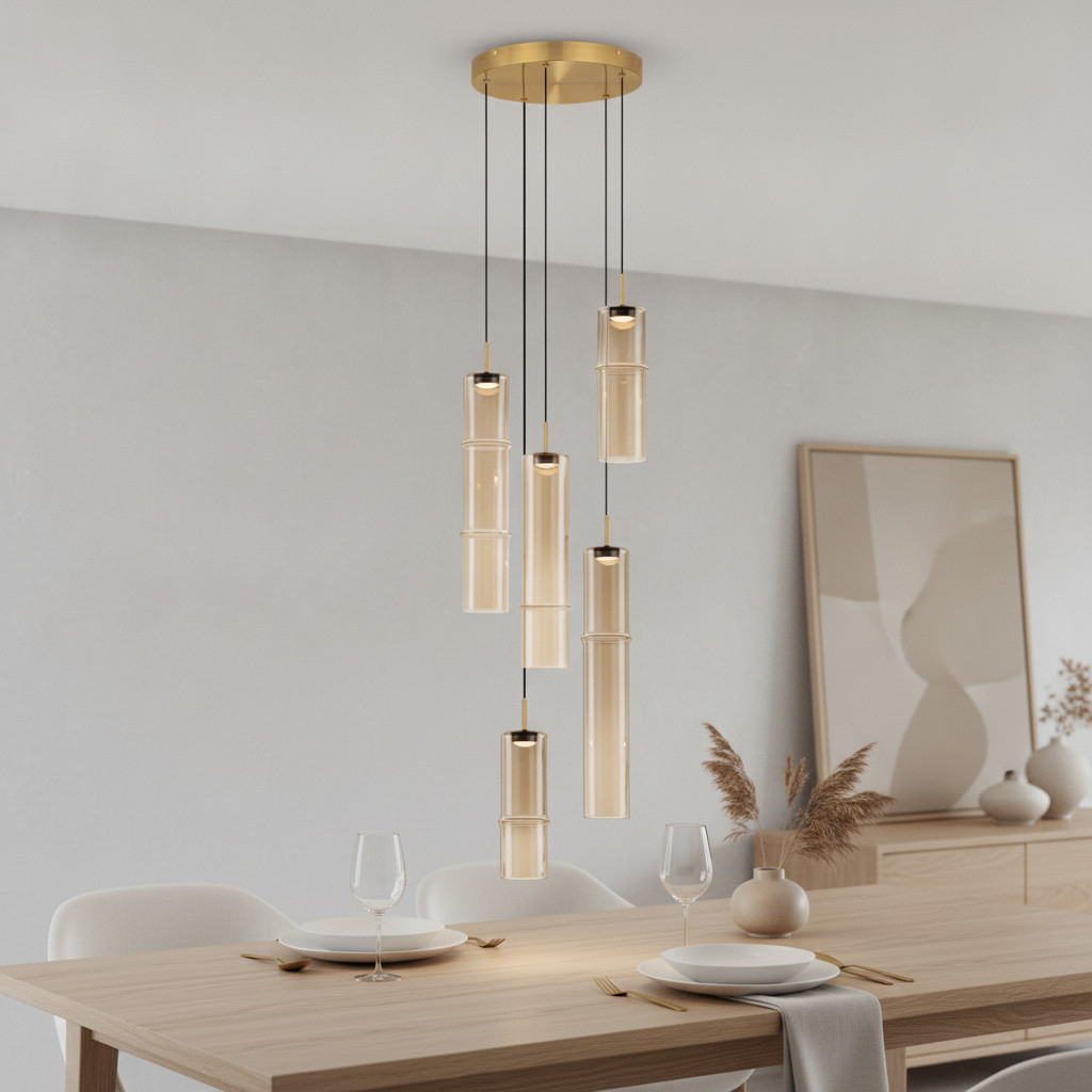 Lyora Hanglamp Sano rond 5-lichts goud/messing