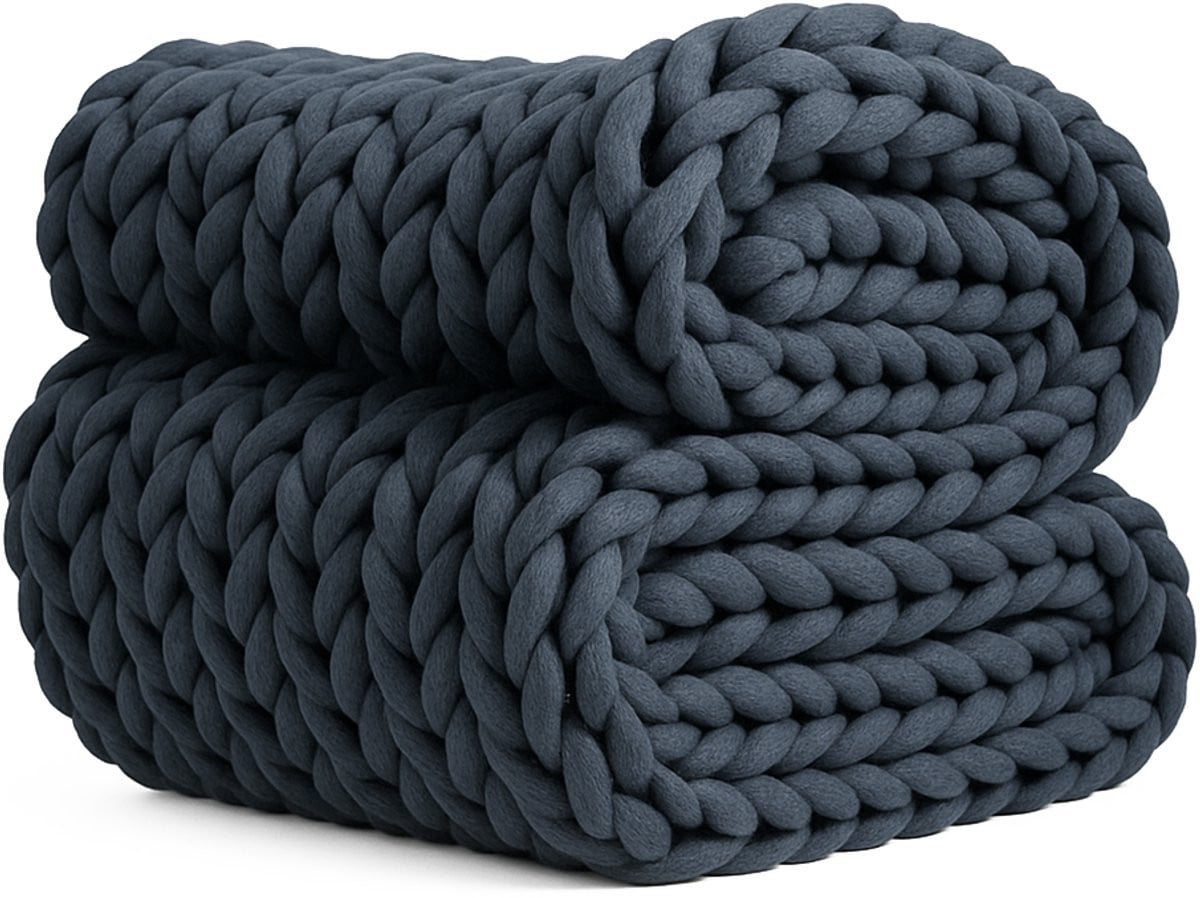 Grof gebreide woondeken antraciet - Chunky plaid van katoen en polyester - 200 x 100 cm