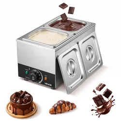 VEVOR Schokoladenschmelzmaschine 2 Abnehmbare Behälter Edelstahl 800 W, für Bäckereien, Konditoreien und Restaurants, mit Temperaturregelung 30–85 °C, Trockenlaufschutz, Schokoladentempiermaschine