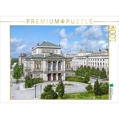 CALVENDO Puzzle Leipzig - Gewandhaus und Bibliothek um 1900 | 1000 Teile Lege-Größe 64x48cm Foto-Puzzle für glückliche Stunden