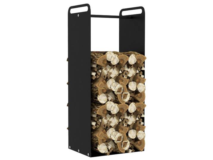 ComfortXL Kaminholzregal De-18356 mit Tragegriffen, rostbeständig Schwarz, Metall, 30x90x37 cm, Kleinmöbel, Kamine & Zubehör, Kaminholzregale