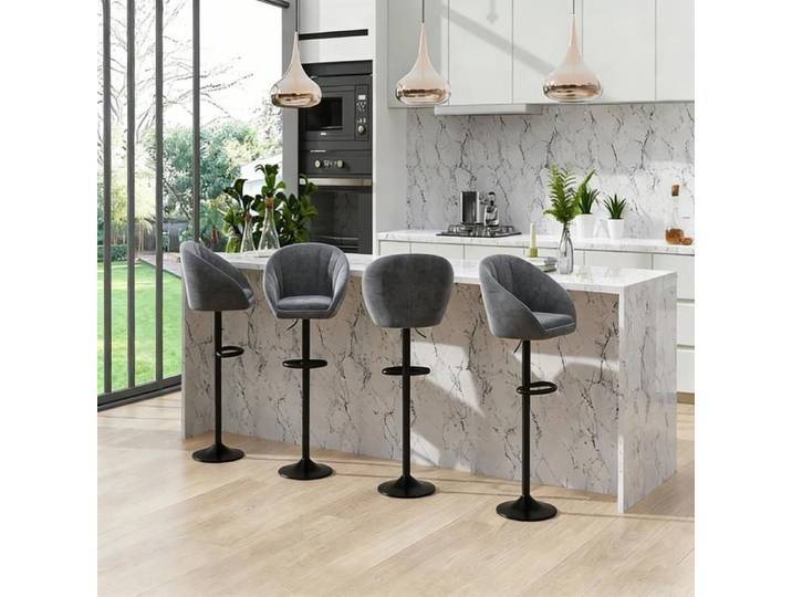 Lot de 4 Tabouret de Bar PIPIPOXER Chaise de Bar en Velours et Réglable en Hauteur Tabouret de Cuisine Rotatif 42x30x58-80cm Gris