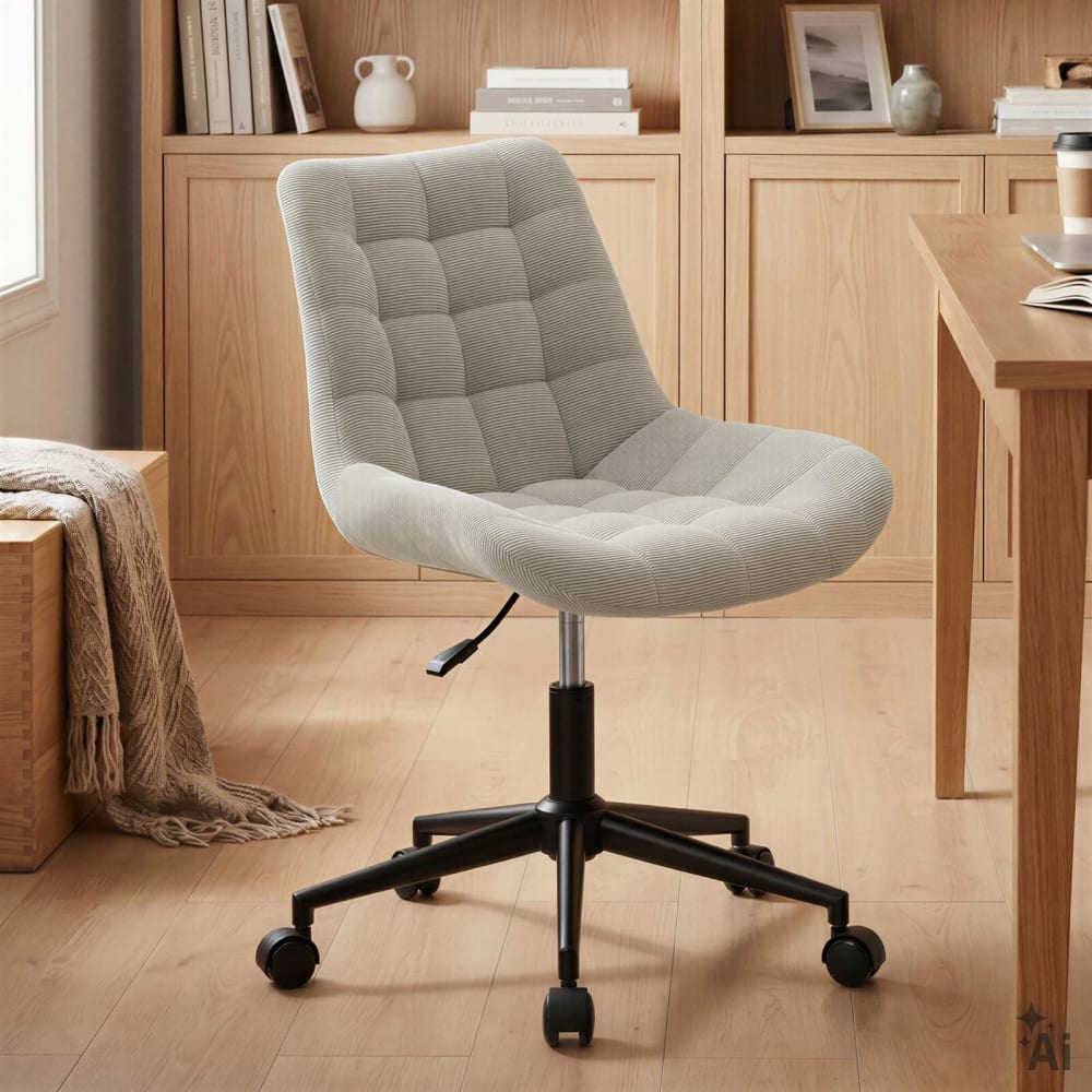 IDIMEX Chaise de bureau sur roulettes en velours côtelé, beige Beige 54x80x61cm