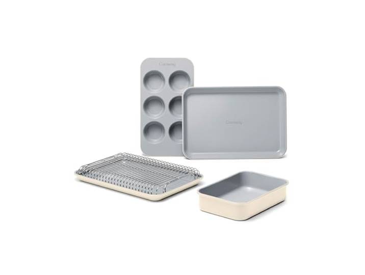Caraway Mini-Backformen-Set mit Keramikbeschichtung, 6-teilig Natürlich Antihaft-Backformen, ungiftig, kompaktes Backformen-Set für kleine Küchen und Öfen, Backbleche, cremefarben