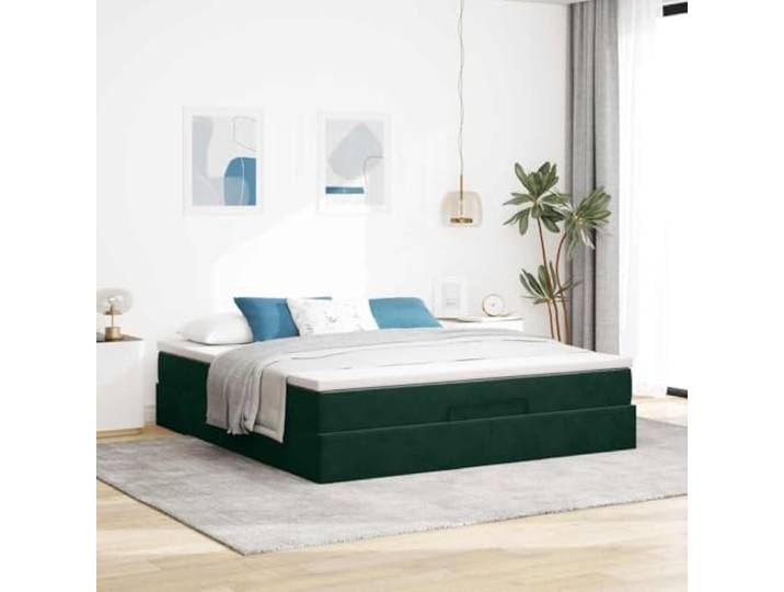 KTHLBRH Boxspringbett 160 x 200 cm mit Matratze Samt, dunkelgrün, hydraulischer Aufzug, Taschenfedern, inklusive Matratzenschoner
