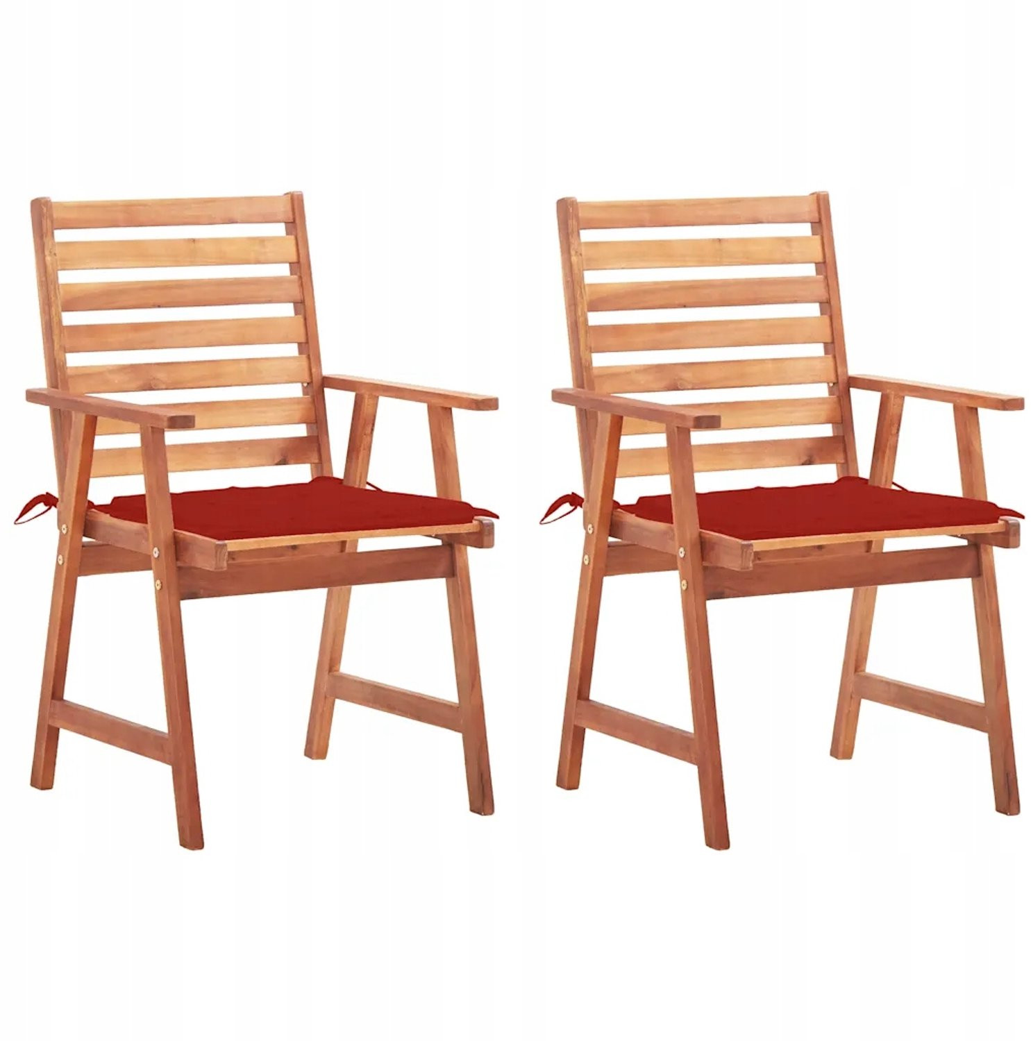 Set van 2 rode houten tuinstoelen met kussens