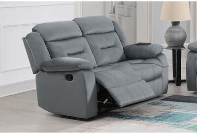 Esofastore Manual Loveseat 1pc Velvet Upholstered Built in USB port Dark Gray Finish