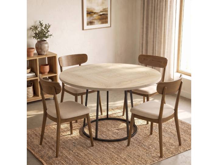 HOMCOM Table Ronde Ø120cm Bois Naturel Pieds Métal Cuisine